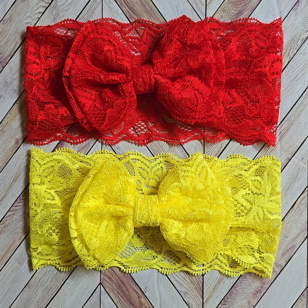 Baby Girls Lace Bow Headbands Set Soft Elastic Wide Hairbands Infants & Toddler
